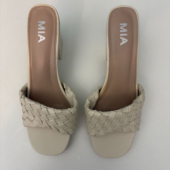 Womens Sandals Ivory Block Heel 9 M Slides Mia Minnar Laceless Chuncky - Picture 2 of 8